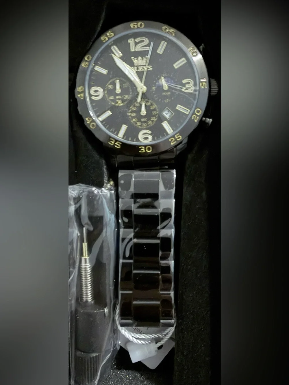 NWT OLEVS Men’s Black and Gold Chronograph Watch
